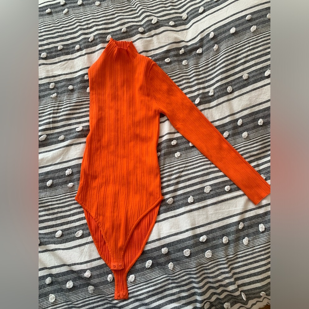 Zara neon orange mock neck one sleeve bodysuit